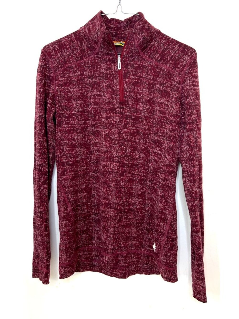 Smartwool Womans Medium Marled Maroon Half Zip pullover Merino Wool Base layer